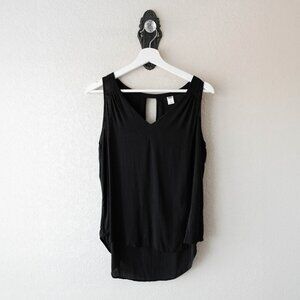 Old Navy Black Sleeveless Popover Blouse | Size Large | High-Low Rounded Hem